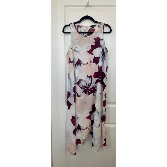 Lord & Taylor Womens Linen Floral A-Line Dress White Burgundy Blush Size 12W-14W - Picture 2 of 8